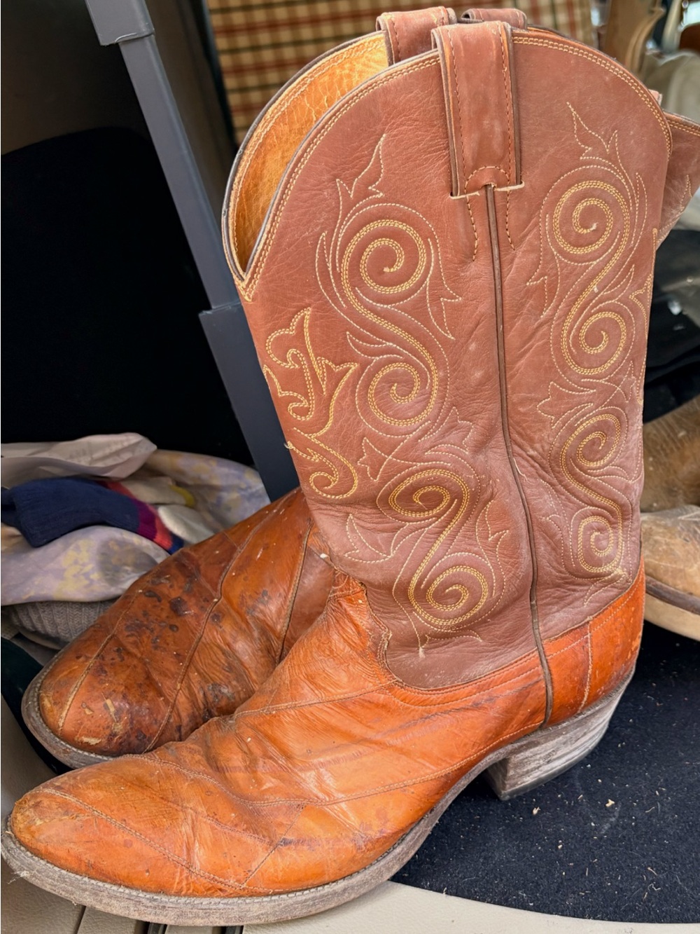 Vintage Tony Lama eel Brown and Tan Cowboy Boots